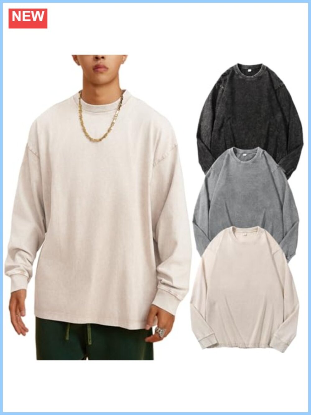 Men's Oversized Long Sleeve Cotton Acid Wash Tee